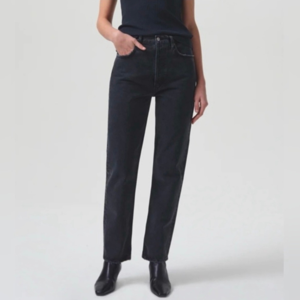 AGOLDE Pinch High Waist Straight Black Jeans, size 25